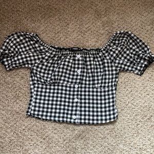 plaid button crop